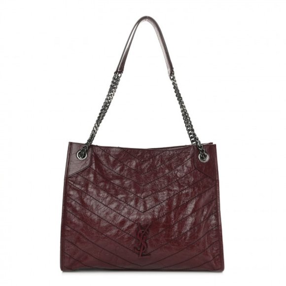 Yves Saint Laurent Handbags - SAINT LAURENT Niki Shopper Tote Crinkled Leather Burgundy Matelasse Monogram MED